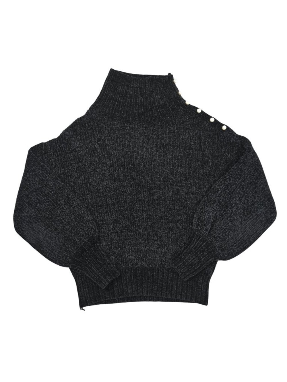 STAUD Paloma Chenille Sweater with Pearls in Black